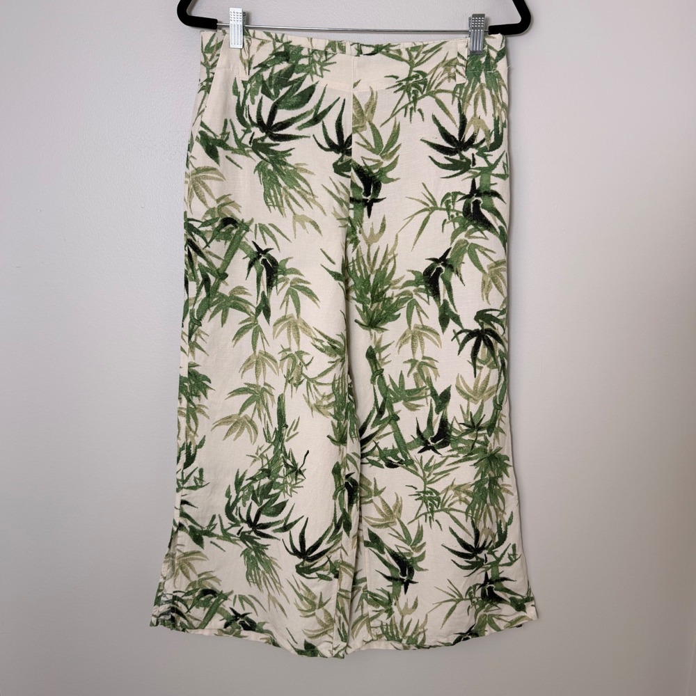 J. Jill Wide Leg Linen Blend Cropped Botanical Print Pants (Small P) Flowy Light - Picture 4 of 16